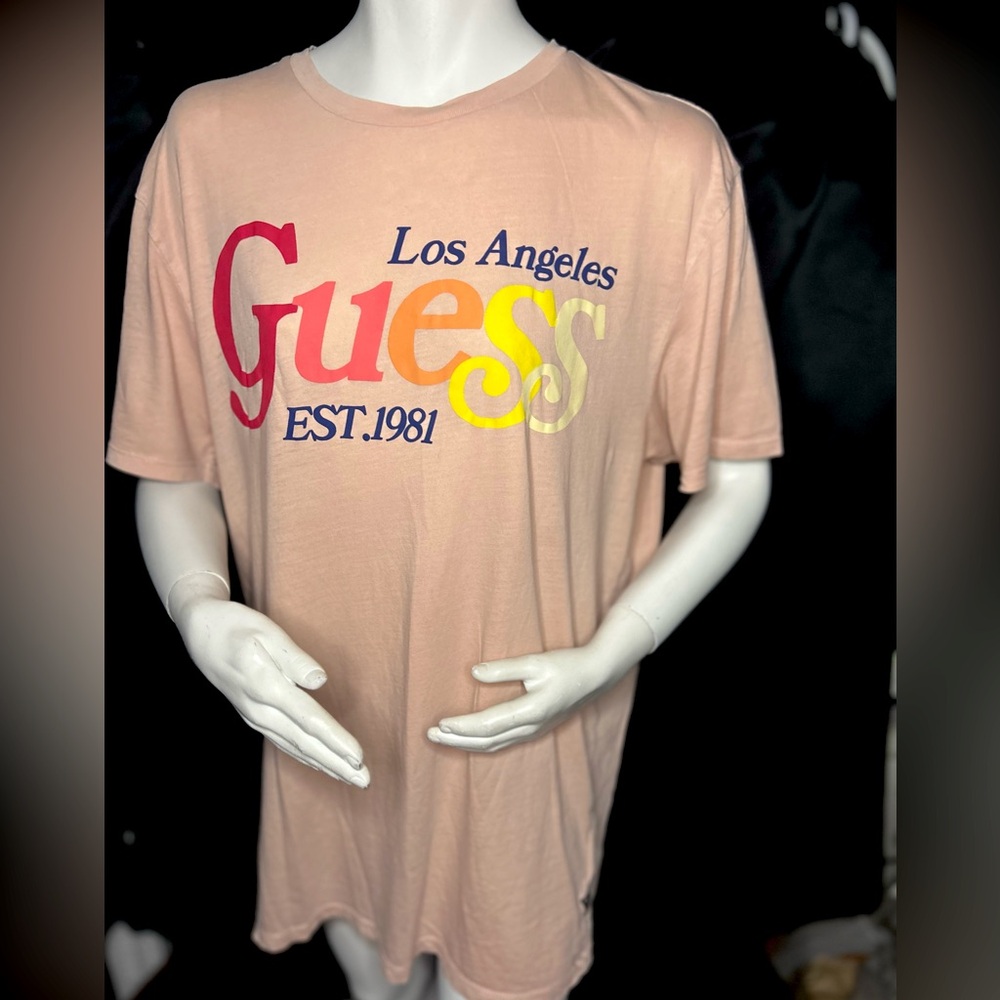 Guess Peach Tee with Vibrant Graphic